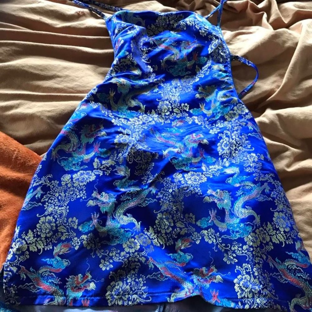 Current Mood Satin Chinese Dragon Mini Dress